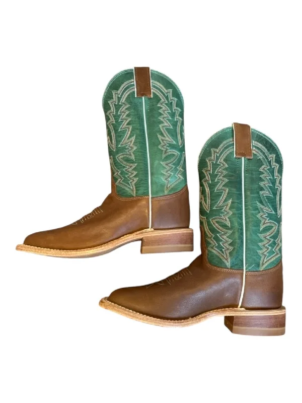 Cowboy boots for country pasture wearJustin Shoe Size 7 Green & Brown Leather Stitching Cowboy Boots