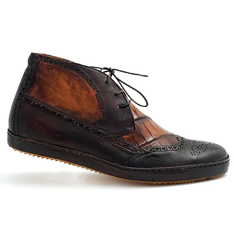 Ankle boots for tiny kids-Mauri D'Este 8563 Sport Rust Hand-Painted Genuine Alligator/Nappa Leather Wingtip Ankle Boots