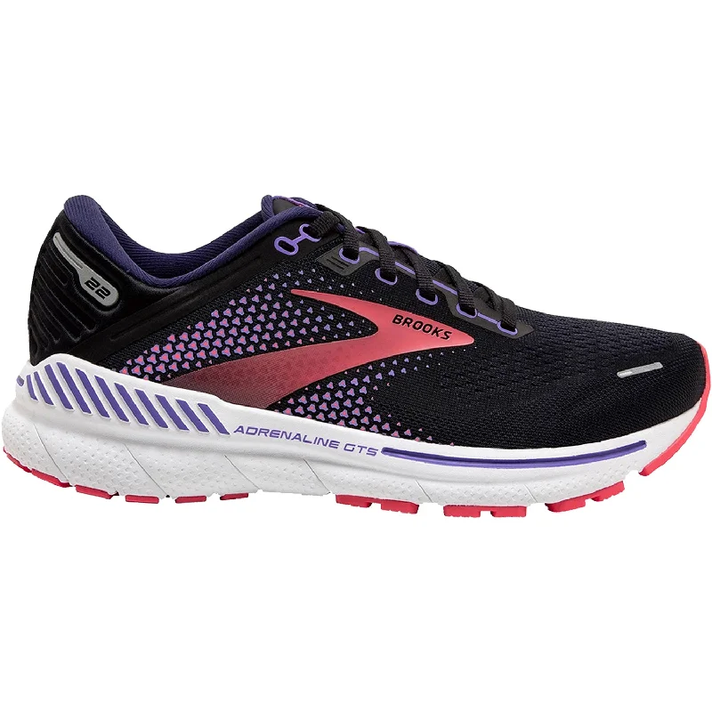 Athletic shoes for heel comfort-Women's Brooks Adrenaline GTS 22 Black/Purple/Coral Mesh