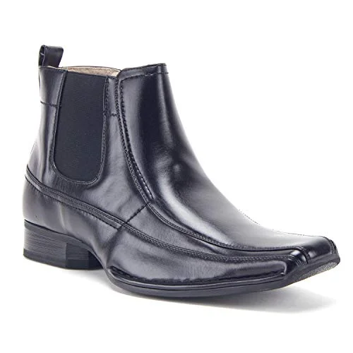 Ankle boots with solid cushion-Men's 87742 Ankle High Zipper Classic Square Toe Chelsea Dress Boots