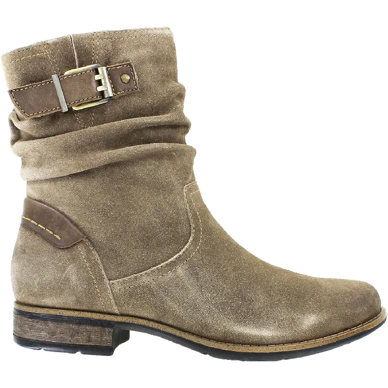 Trendy Booties for women with peep-toe design-Women's Earth Butternut Warm Taupe Suede