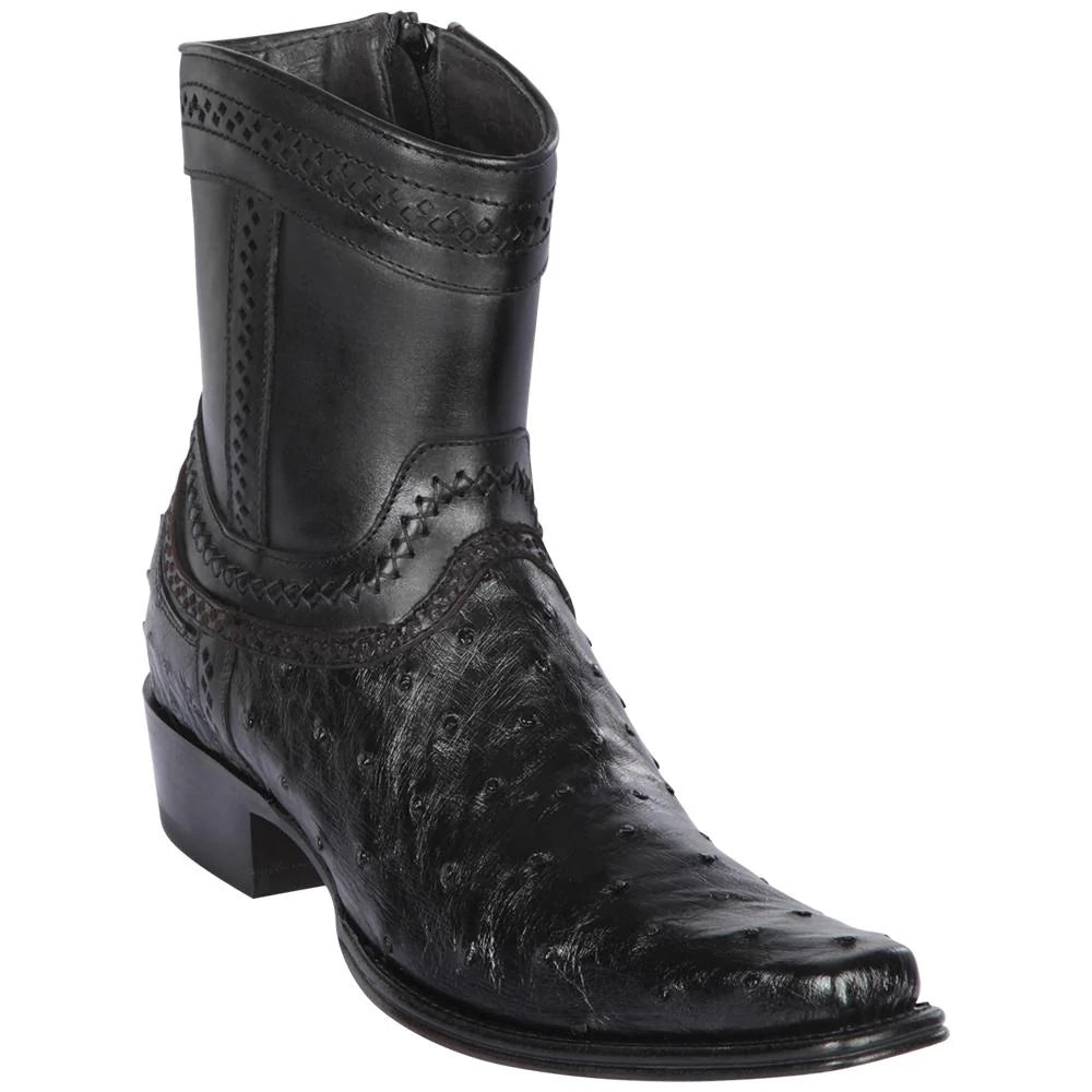 Cowboy boots with bold hawk stitchingLos Altos 76B0305 Men's Black Genuine Ostrich European Square Toe Cowboy Boots