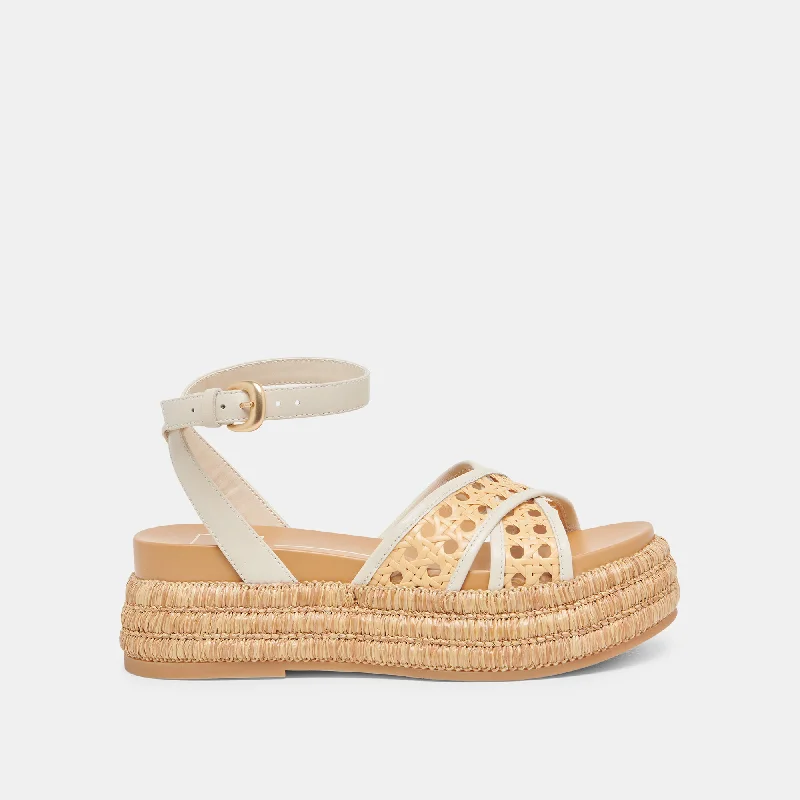 sandals with comfortable insole for casual wear-WRILEY SANDALS CREME WOVEN RAFFIA