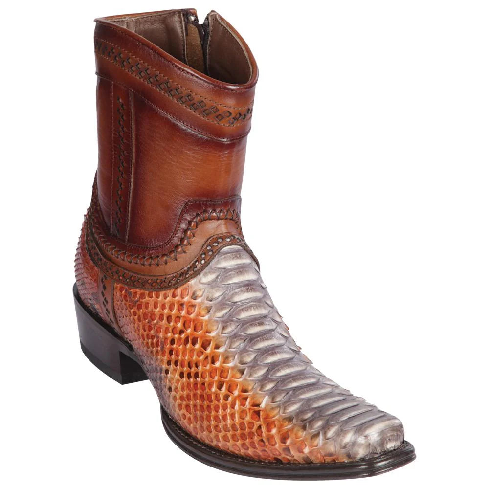 Cowboy boots with distressed sepia leatherLos Altos 76B5788 Men's Rustic Cognac Genuine Python European Square Toe Cowboy Boots