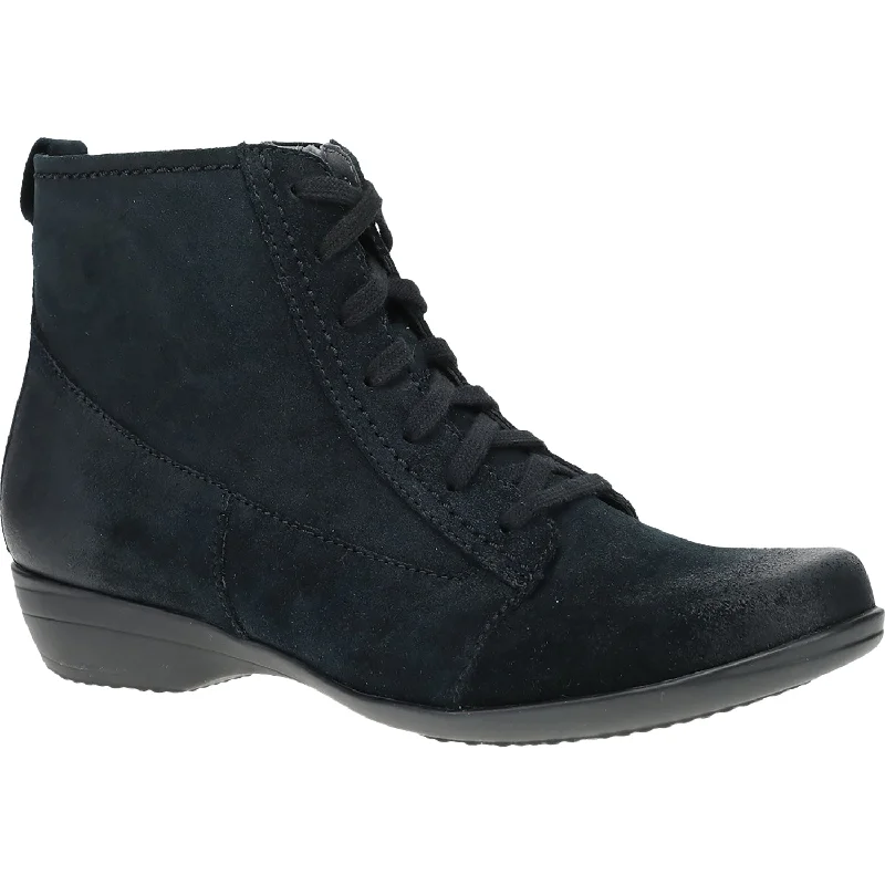 Trendy lace-up Booties for women with modern design-Women's Dansko Fergie Black Burnished Suede