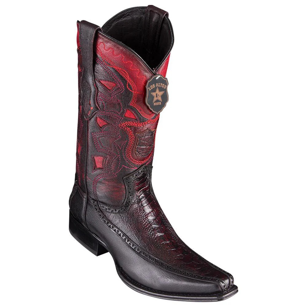 Cowboy boots for cowboy ridge comfortLos Altos 76F0518 Men's Black Cherry Genuine Ostrich Leg & Deer European Square Toe Cowboy Boots