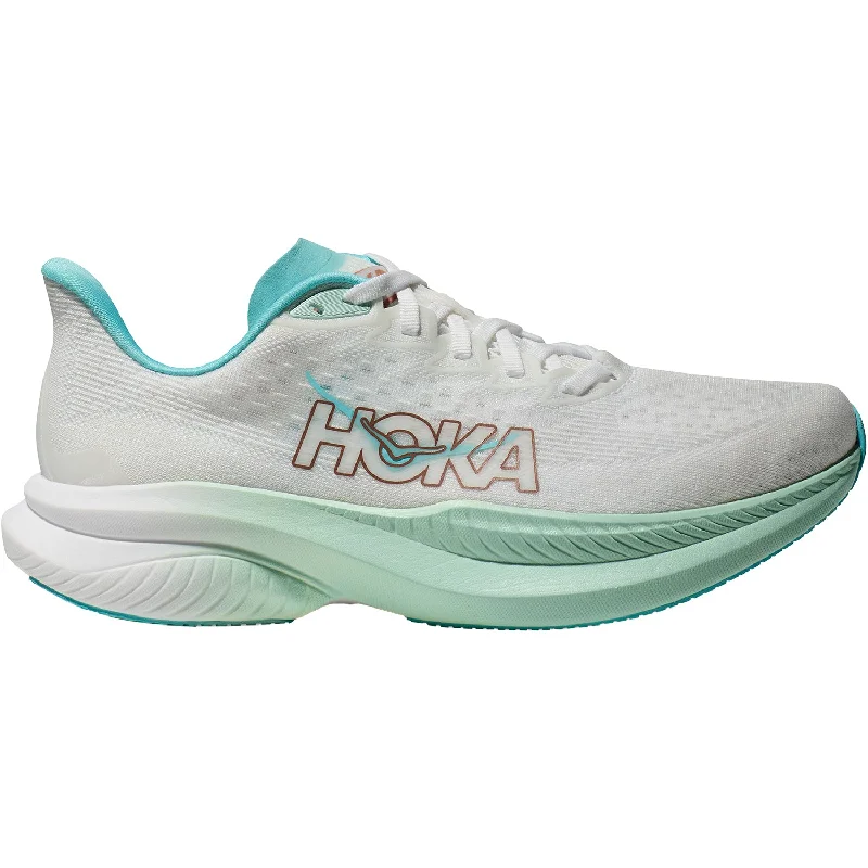 Athletic shoes with ribbed heels-Women's Hoka Mach 6 Frost/Rose Gold Synthetic