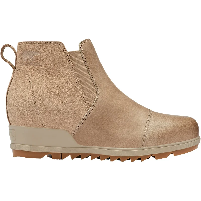 Comfortable Booties for women with open side-Women's Sorel Evie Pull-On Omega Taupe Leather/Suede