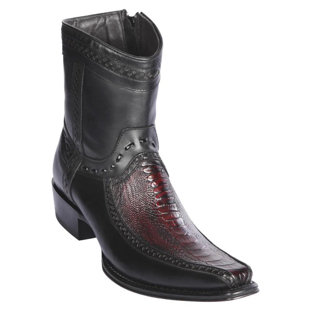 Cowboy boots with hand-dyed tan finishLos Altos 76BF0518 Men's Black Cherry Genuine Ostrich Leg & Deer European Square Toe Cowboy Boots