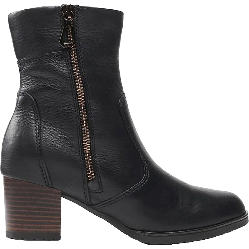 Comfortable Booties for women with unique fabric design-Women's Ara Fayetteville Black Leather