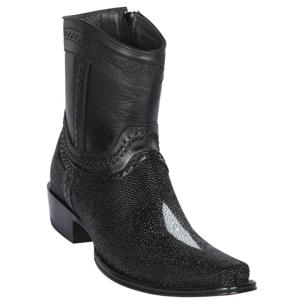 Cowboy boots with leather coil detailsLos Altos 76B1205 Men's Black Genuine Single Stone Stingray European Square Toe Cowboy Boots