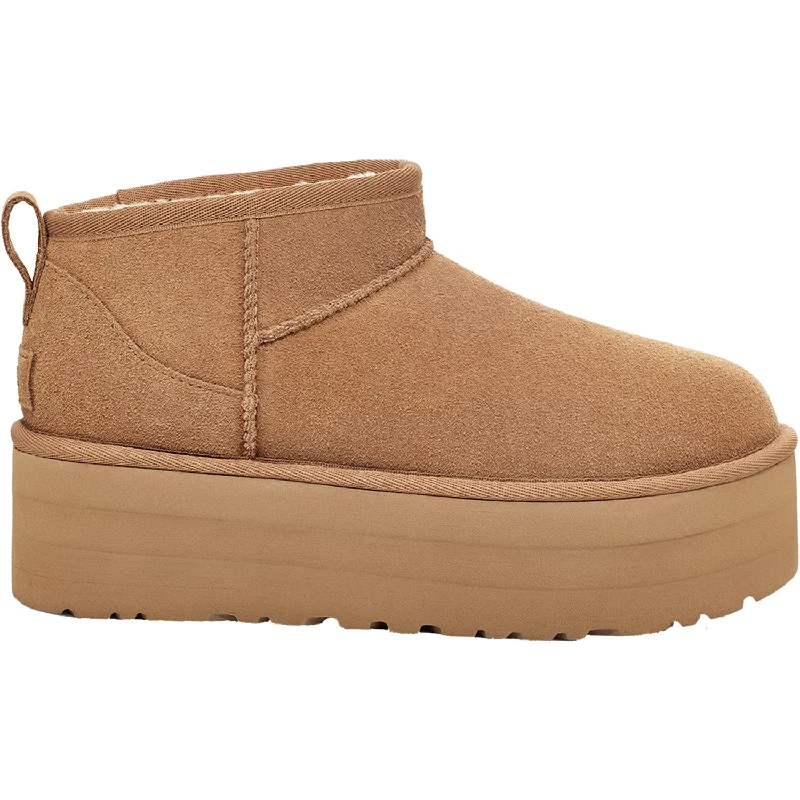 Comfortable Booties for women with cozy design-Women's UGG Classic Ultra Mini Platform Chestnut Suede