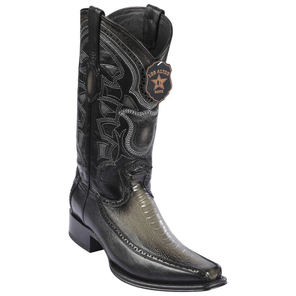 Cowboy boots for cowboy canyon wearLos Altos 76F0538 Men's Faded Gray Genuine Ostrich Leg & Deer European Square Toe Cowboy Boots