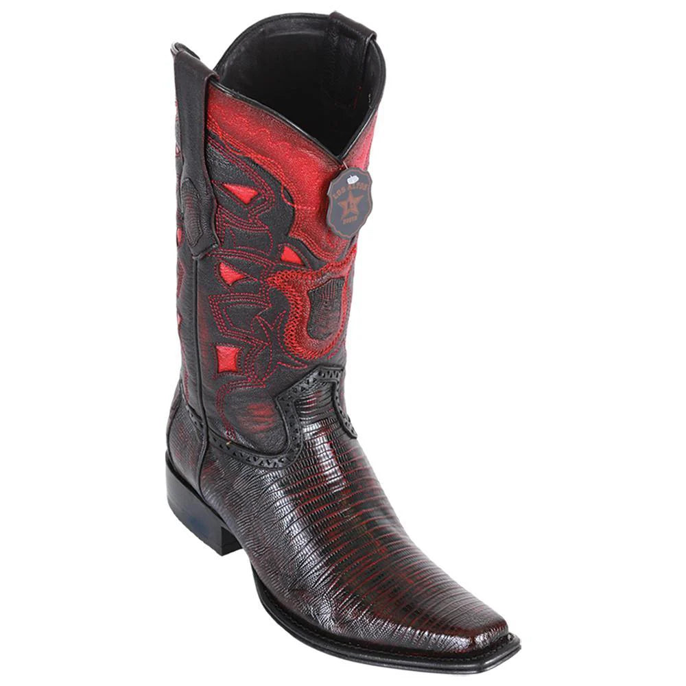 Cowboy boots with western wolf designLos Altos 760718 Men's Black Cherry Genuine Teju European Square Toe Cowboy Boots