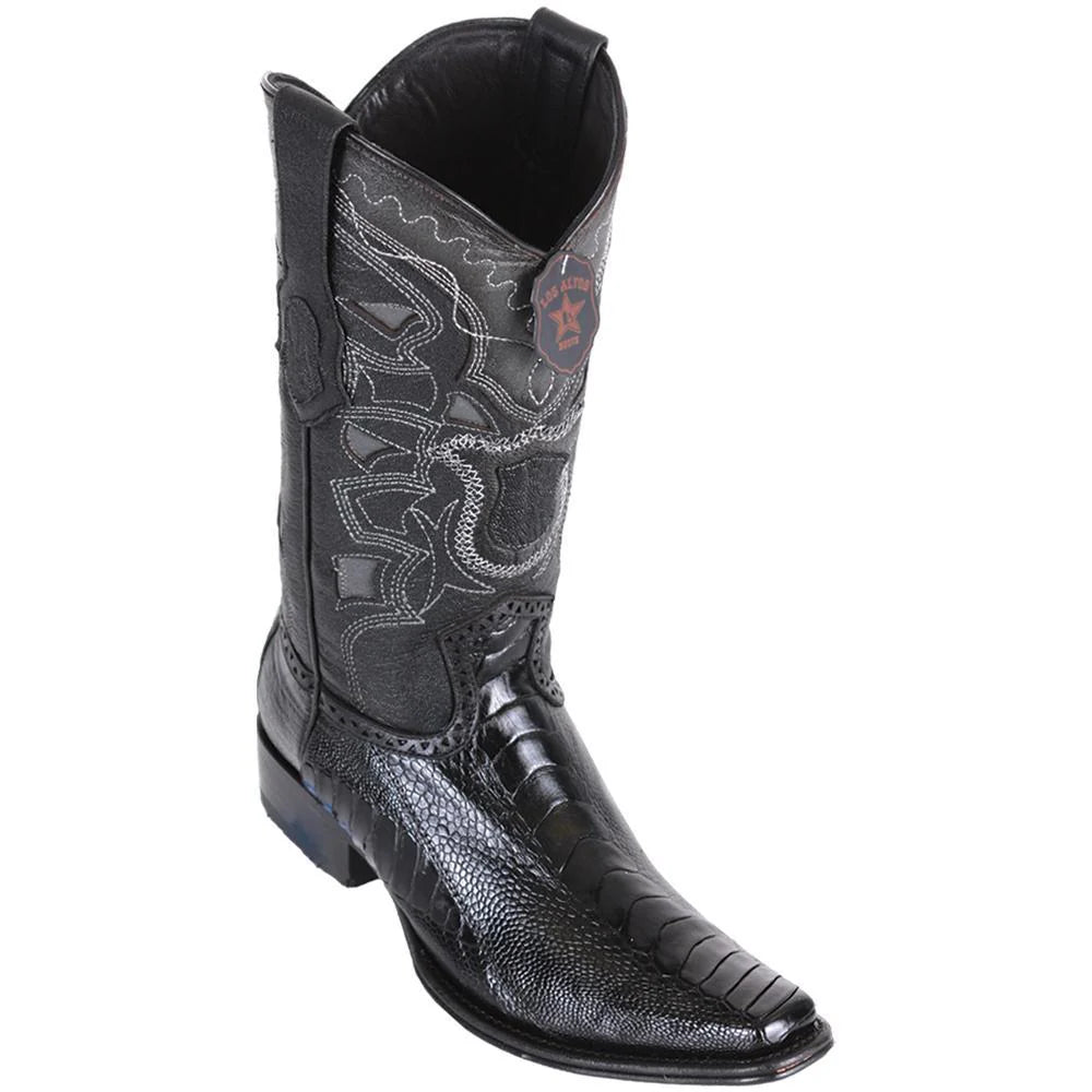 Cowboy boots with leather star inlaysLos Altos 760505 Men's Black Genuine Ostrich Leg European Square Toe Cowboy Boots