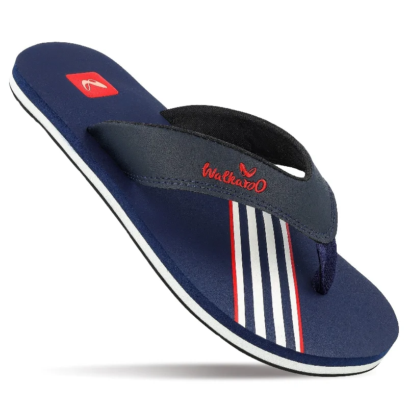 sandals with adjustable ankle straps for a custom fit-Walkaroo Men Striped Thong Flip-Flop  - WC4220 Blue white