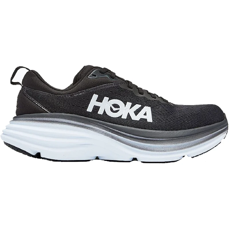 Athletic shoes with bold midsoles-Women's Hoka Bondi 8 Black/White Mesh