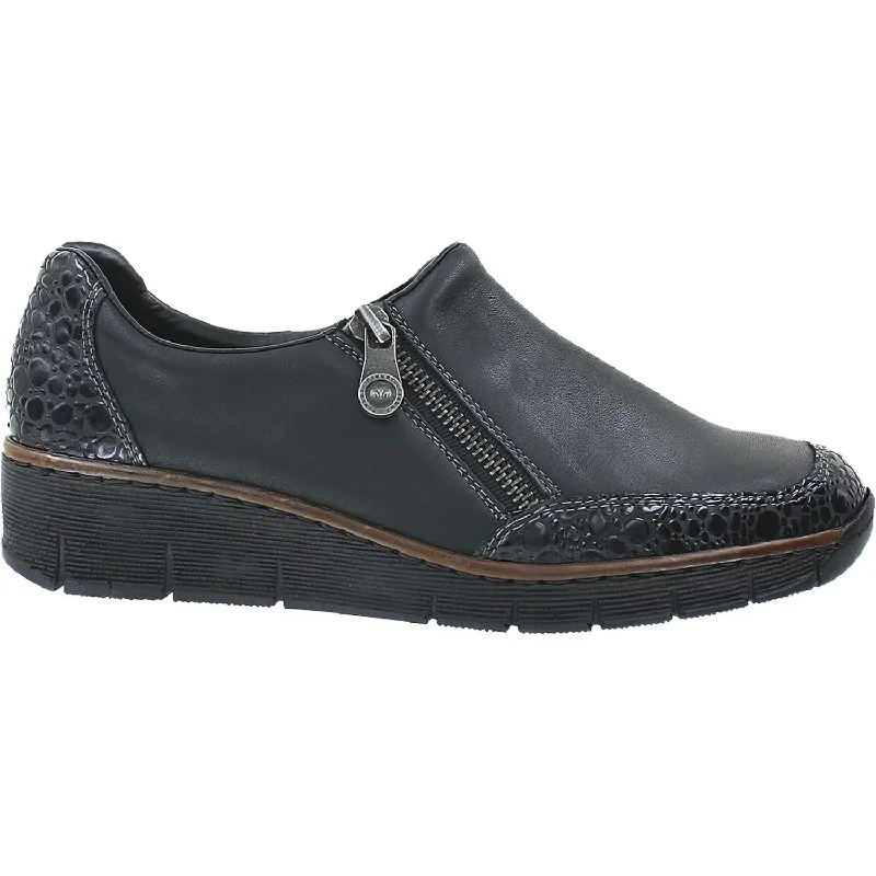 Casual shoes for casual food festivals-Women's Rieker 53734-45 Doris Black Combination Leather