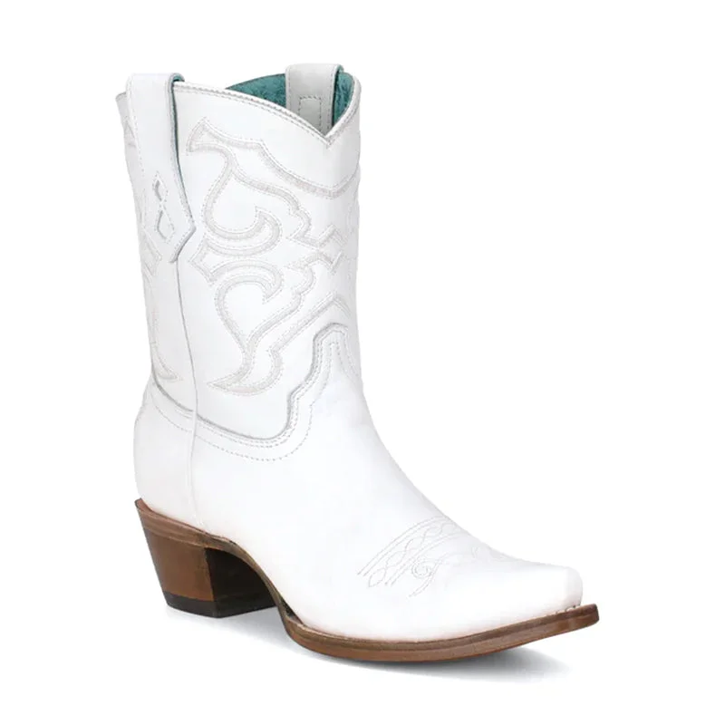 Ankle boots with strong warmth-Women's Z5071 Embroidery Snip Toe Ankle Boot White