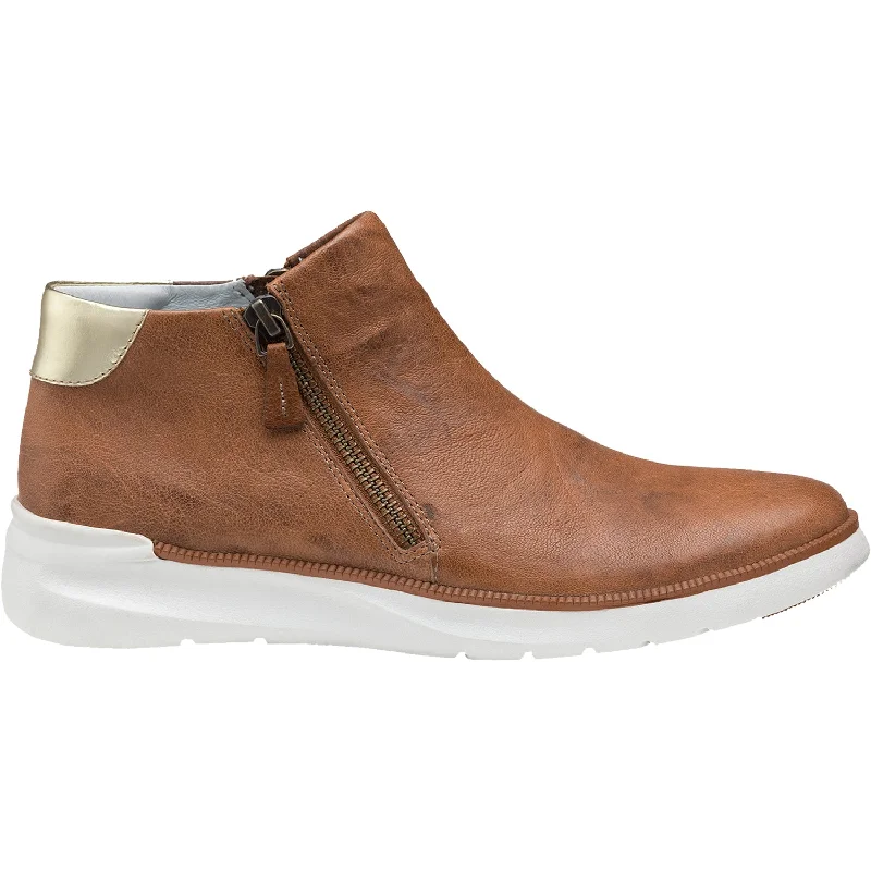 Stylish Booties for women with ruffle detailing-Women's Johnston & Murphy Emery Zip Cognac Sheepskin Leather