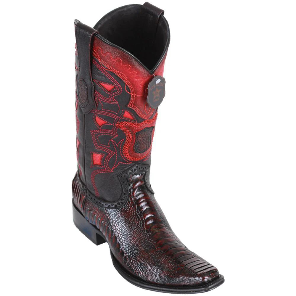 Cowboy boots with hand-tooled cloudsLos Altos 760518 Men's Black Cherry Genuine Ostrich Leg European Square Toe Cowboy Boots