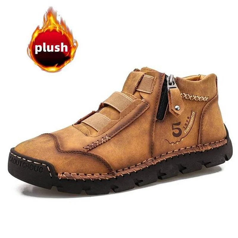 Ankle boots with dull leather-Groovywish Leather Ankle Boots For Men Comfy Walking Orthopedic Shoes