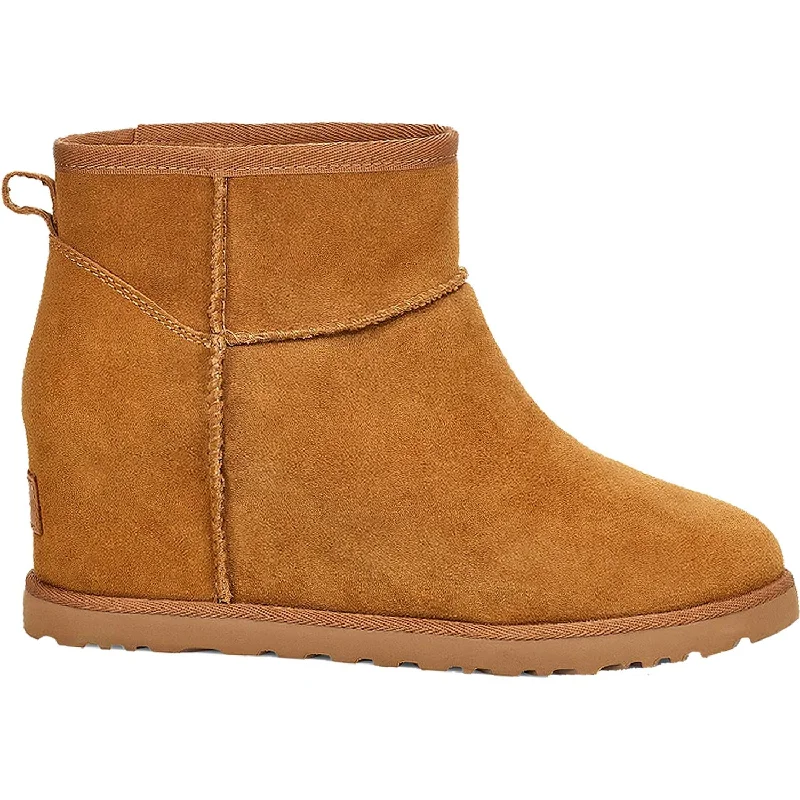 Stylish Booties for women with lace-up front-Women's UGG Classic Femme Mini Chestnut Suede