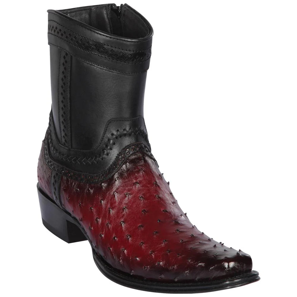 Cowboy boots with rugged hazel leatherLos Altos 76B0343 Men's Faded Burgundy Genuine Ostrich European Square Toe Cowboy Boots