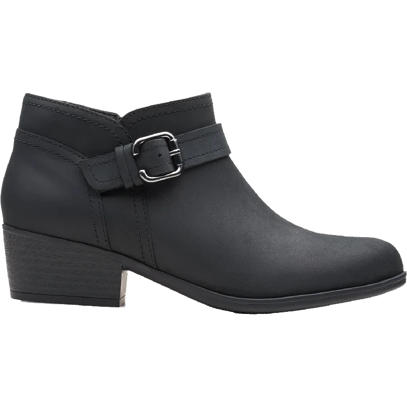 Comfortable Booties for women with zipper closure-Women's Clarks Adreena Mid Black Leather