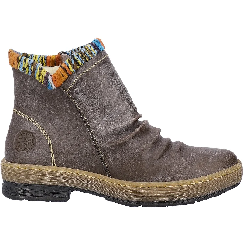 Comfortable Booties for women with rubber outsole-Women's Rieker Z6755-45 Felicitas 55 Basalt/Orange Multi Synthetic