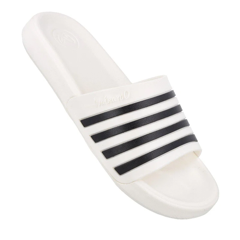 sandals for women with thong design for casual style-Walkaroo Mens Flip Flop Sliders  - WC4819 White Black