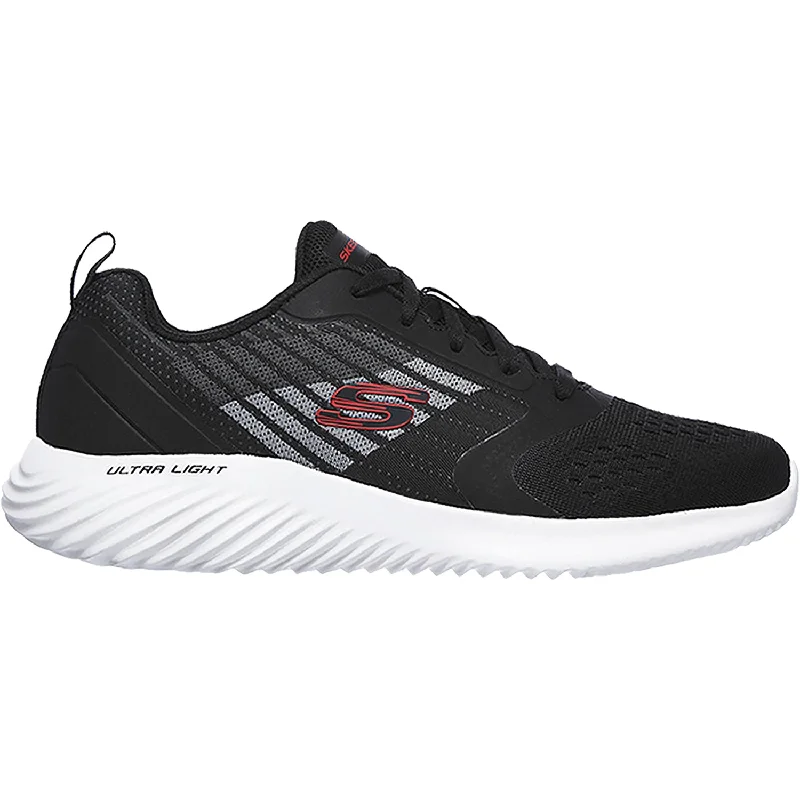 Athletic shoes with deep soles-Men's Skechers Bounder Verkona Black Knit Fabric