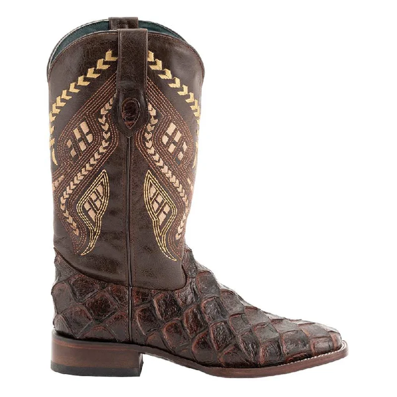 Cowboy boots with soft moose leatherFerrini Bronco Chocolate Pirarucu Print Square Toe Leather Cowboy Boots