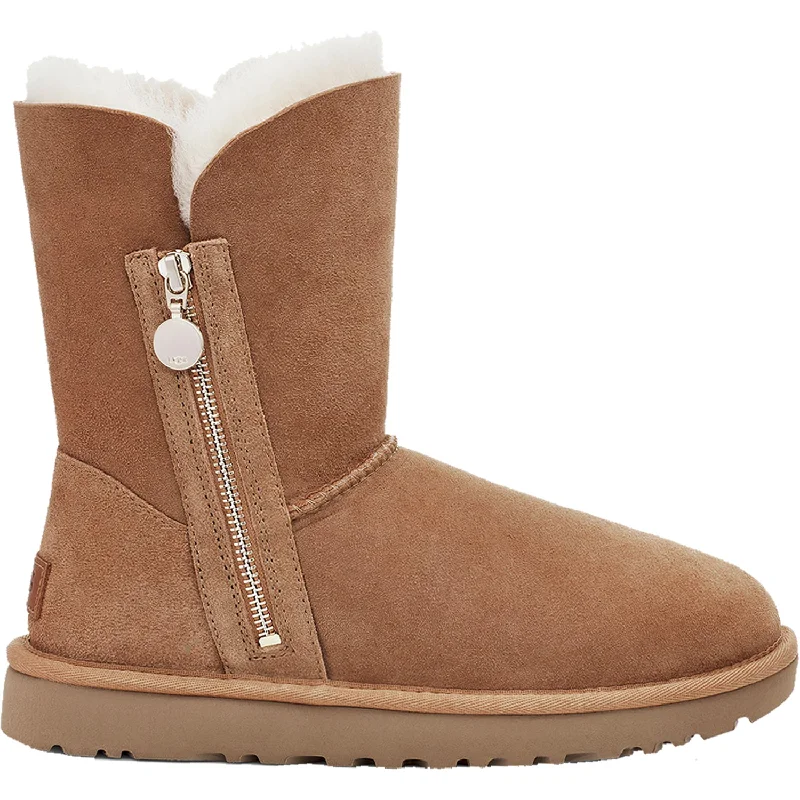 Stylish Booties for men with smooth finish-Women's UGG Bailey Zip Short Chestnut Sheepskin