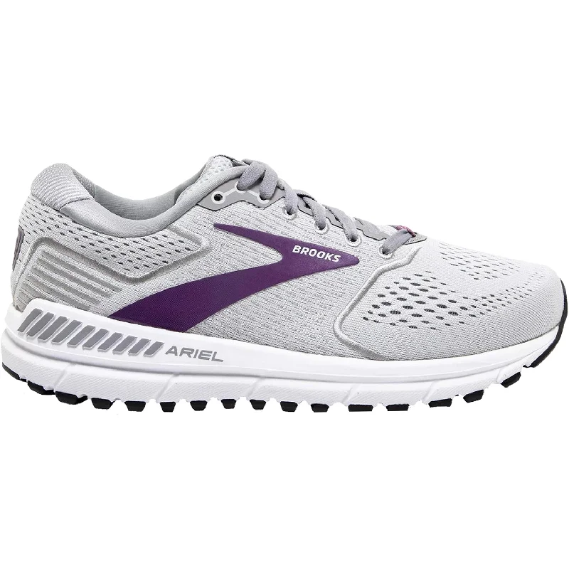 Athletic shoes for gravel paths-Women's Brooks Ariel 20 Oyster/Alloy/Grape Mesh