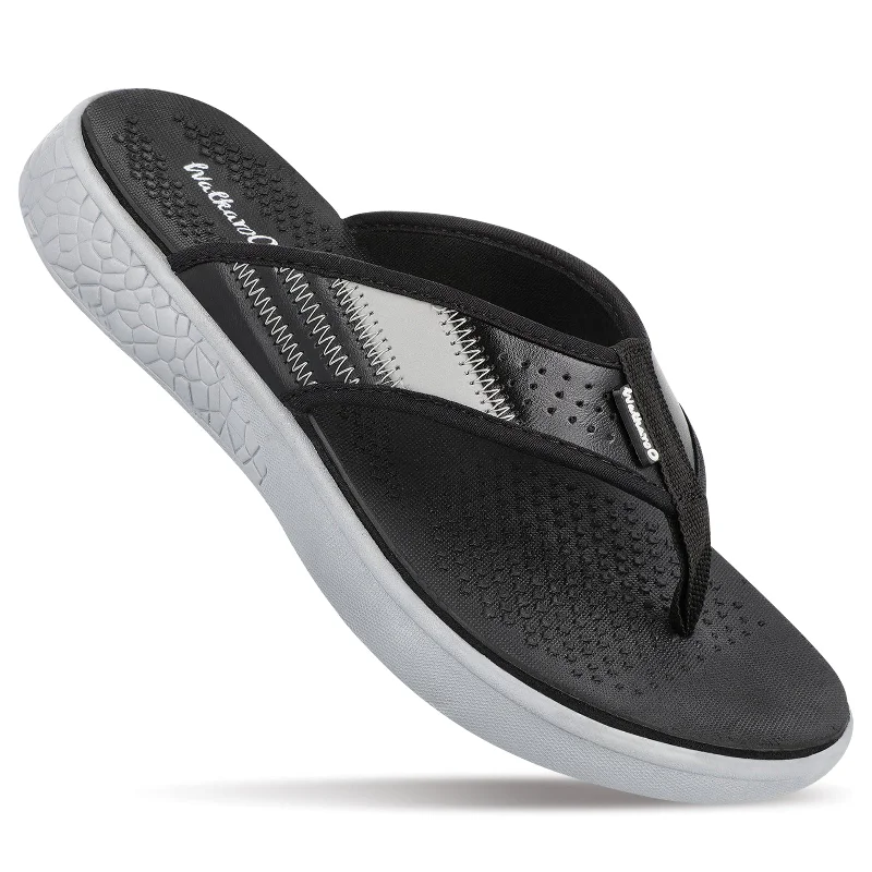 sandals for men with durable soles for lasting use-Walkaroo Men Textured Thong Flip-Flop  - WC4238 Black Grey