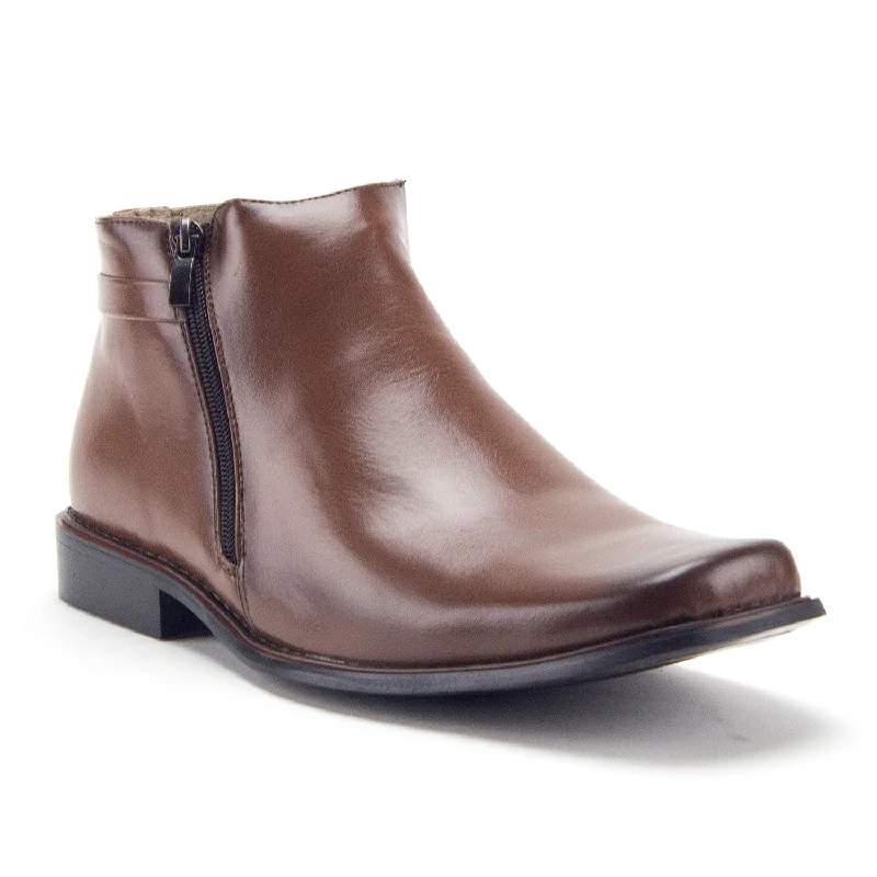 Ankle boots with soft padding-Men's 38307 Ankle High Double Zippered Classic Dress Boots (Brown)