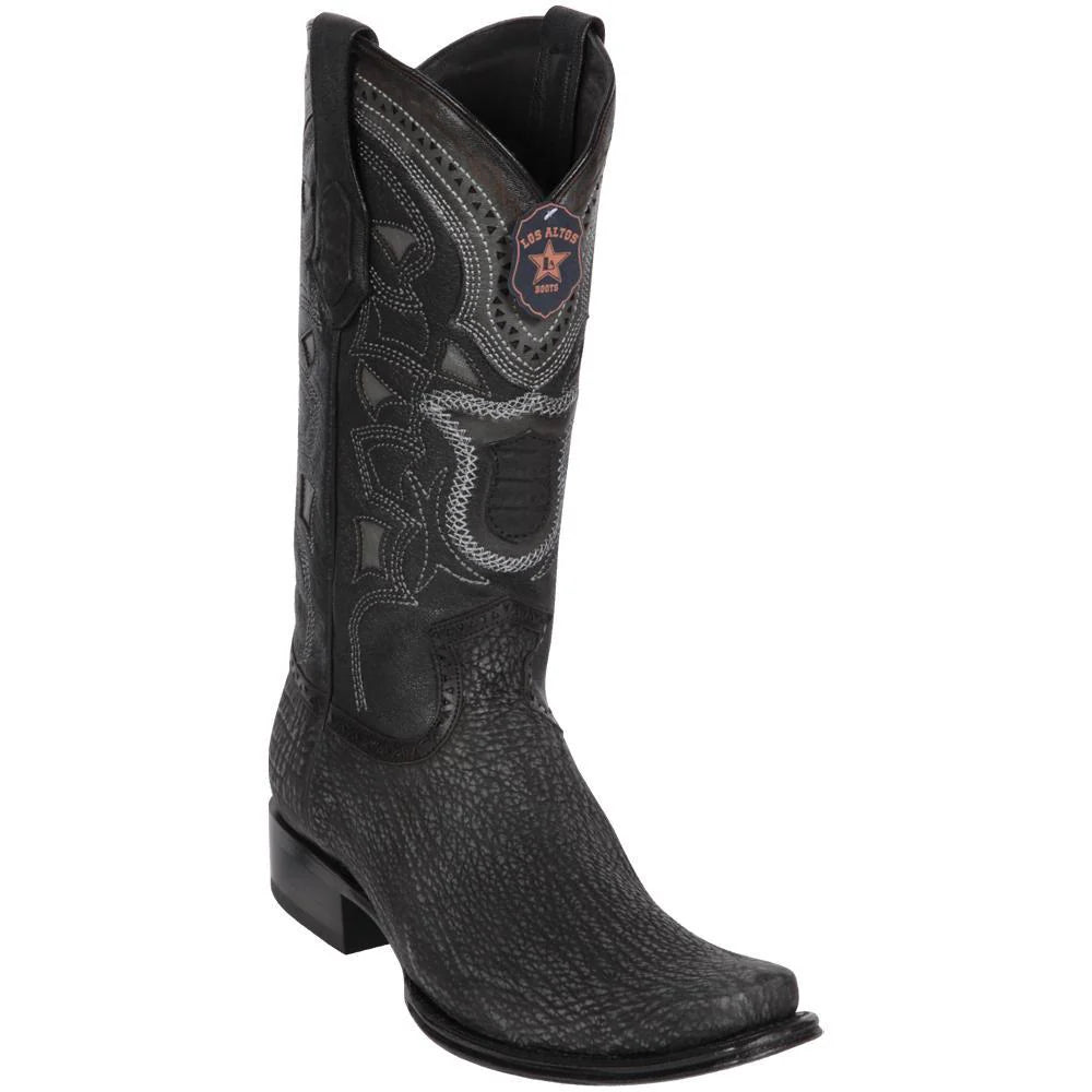 Cowboy boots with bold moon stitchingLos Altos 760905 Men's Black Genuine Shark European Square Toe Cowboy Boots