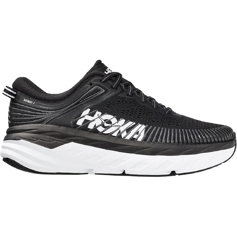 Athletic shoes for uneven paths-Women's Hoka One One Bondi 7 Black/White Mesh