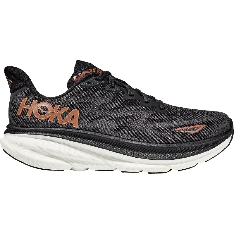 Athletic shoes for steep slopes-Women's Hoka Clifton 9 Black/Copper Mesh