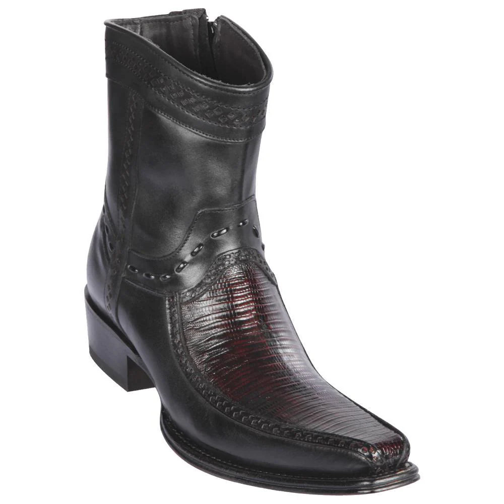 Cowboy boots with bold steer stitchingLos Altos 76BF0718 Men's Black Cherry Genuine Teju & Dear European Square Toe Cowboy Boots