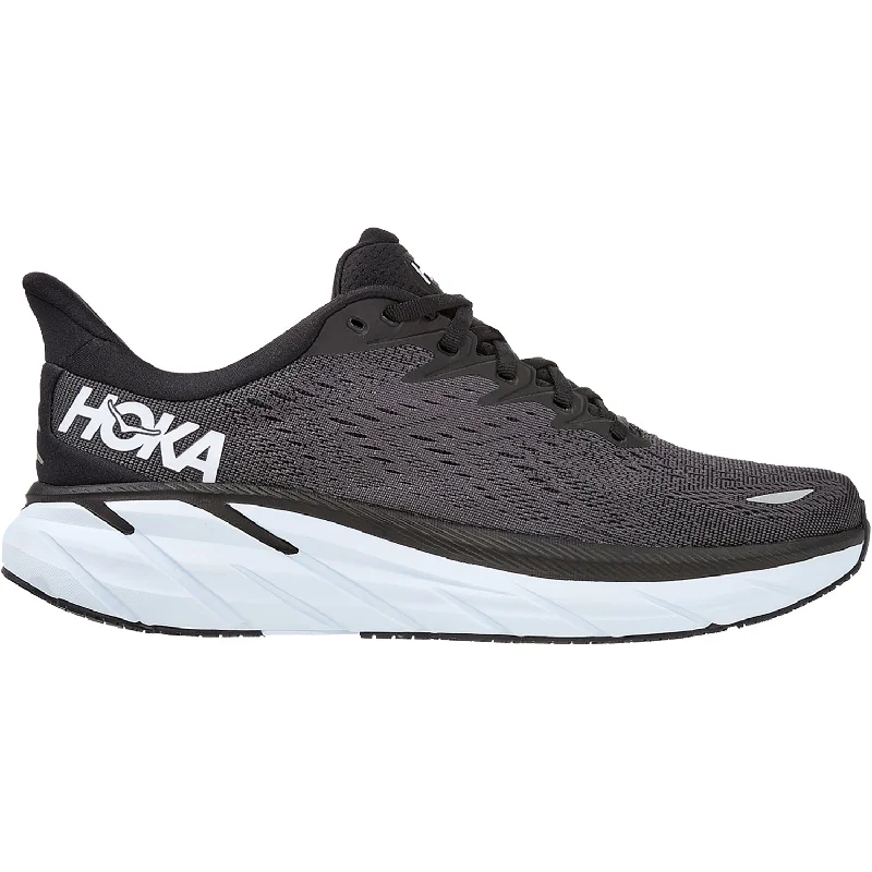 Athletic shoes with curved heels-Men's Hoka Clifton 8 Black/White Mesh