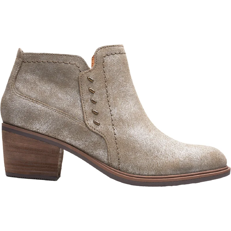 Trendy Booties for women with cut-out side panels-Women's Clarks Neva Lo Taupe Metallic Leather