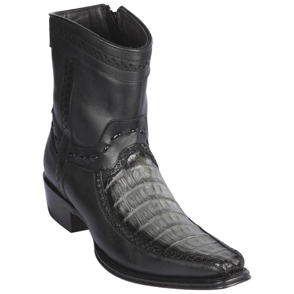 Cowboy boots with hand-stitched leavesLos Altos 76BF8238 Men's Faded Gray Genuine Caiman Belly & Deer European Square Toe Cowboy Boots