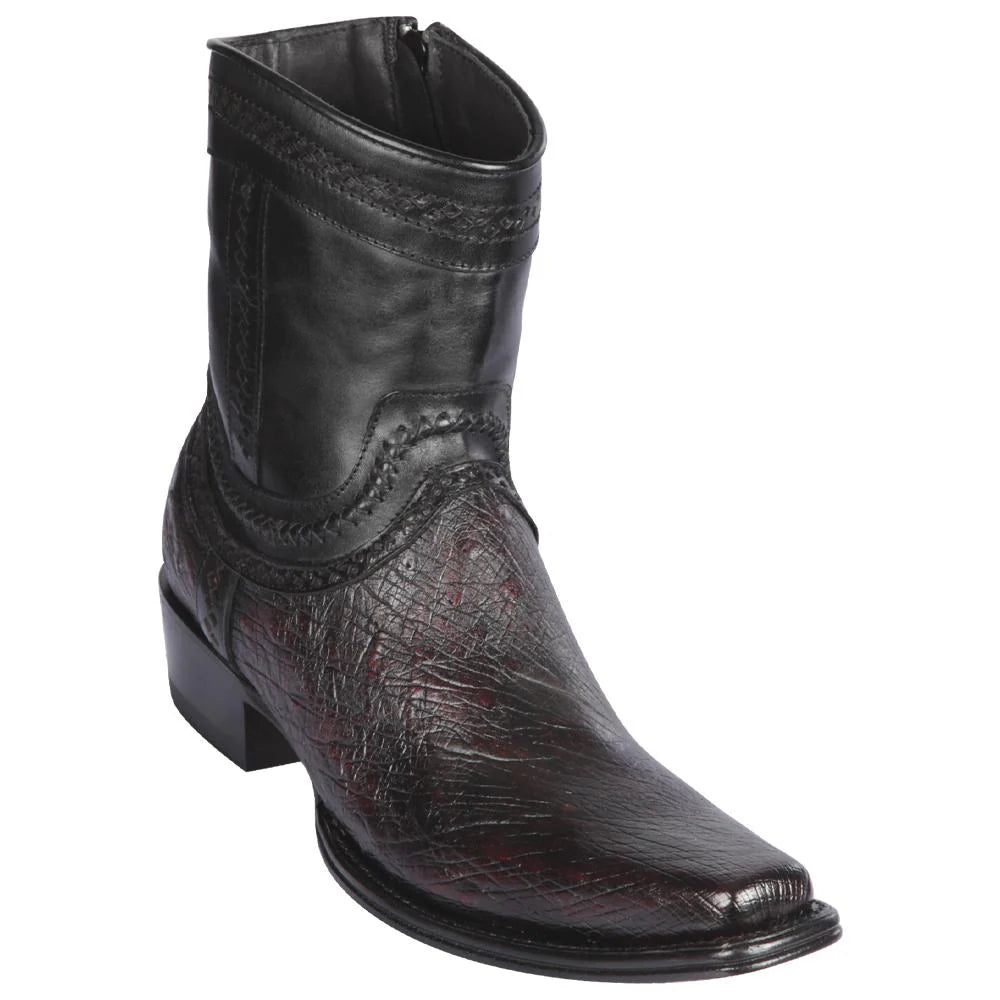 Cowboy boots with leather wave detailsLos Altos 76B9718 Men's Black Cherry Genuine Smooth Ostrich European Square Toe Cowboy Boots