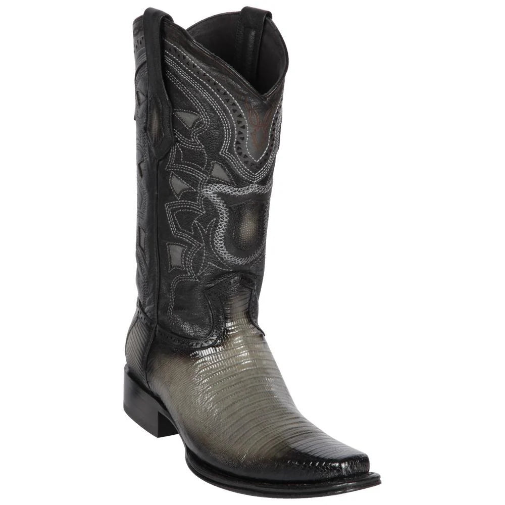 Cowboy boots with leather deer inlaysLos Altos 760738 Men's Faded Gray Genuine Teju European Square Toe Cowboy Boots