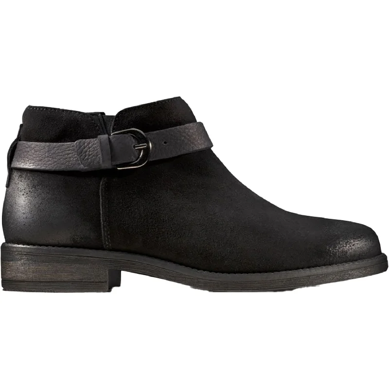 Comfortable Booties for women with smooth suede upper-Women's Clarks Demi Tone Black Suede