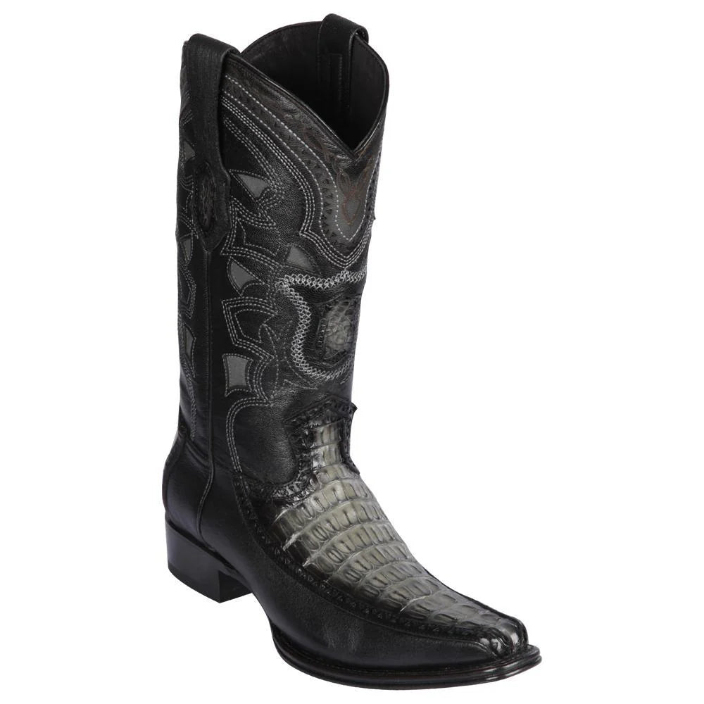 Cowboy boots with soft chamois liningLos Altos 76F0138 Men's Faded Gray Genuine Caiman Tail & Deer European Square Toe Cowboy Boots