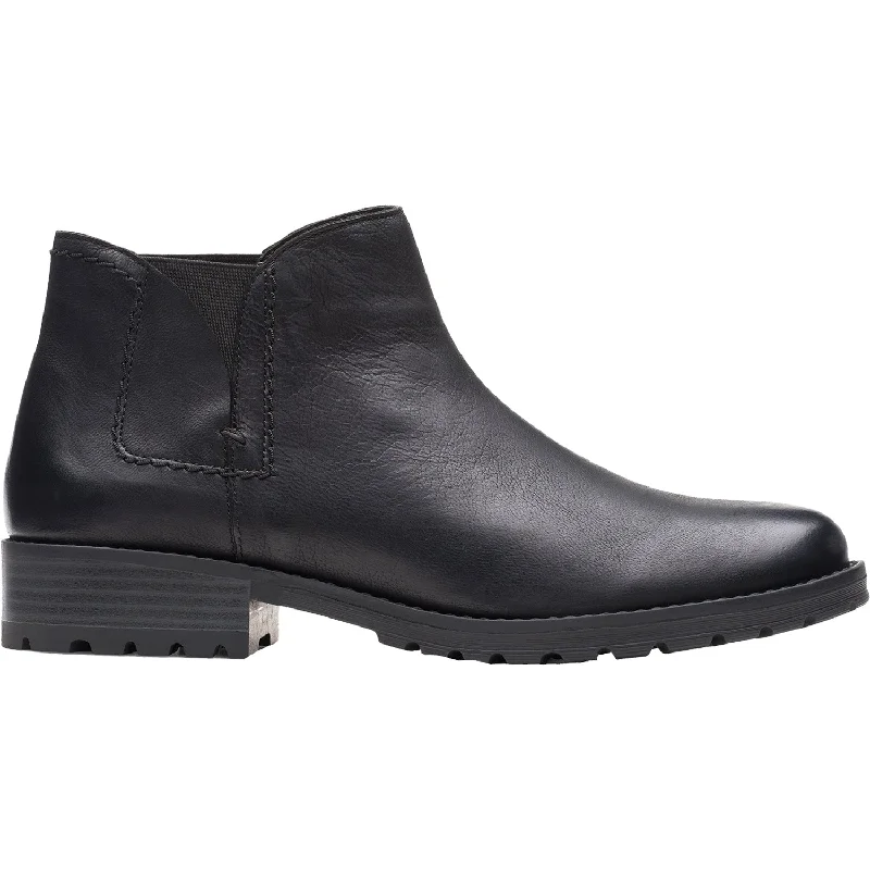 Trendy Booties for women with open-back design-Women's Clarks Clarkwell Demi Black Leather