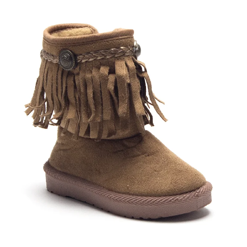 Ankle boots with beam studs-Girls BYX-25I Toddlers Suede Moccasin Fringe Ankle Boots